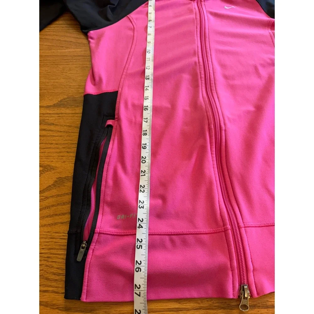 Nike Running Dri-FIT Full Zip Hoodie Pink Black Colorblock Thumbholes‎ Womens XL